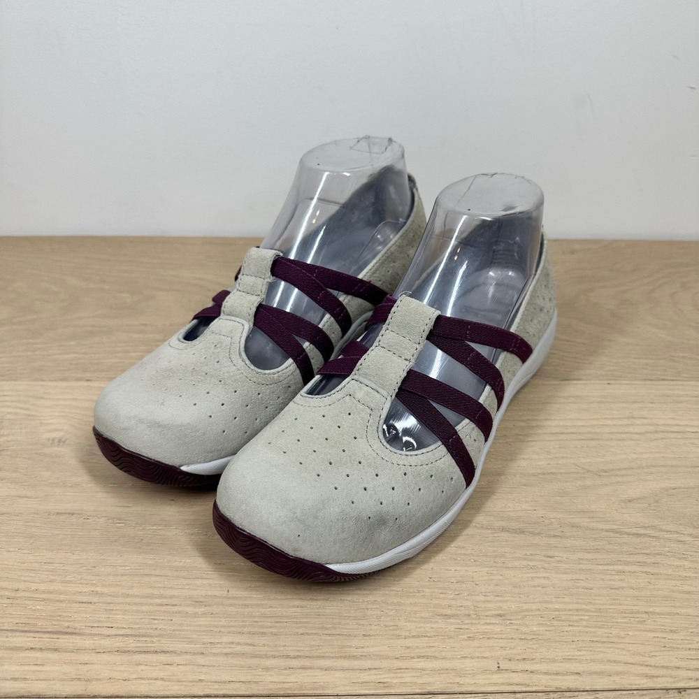 Dansko Mary Jane Flats Womens 7.5-8 Beige Leather Purple Straps Comfort